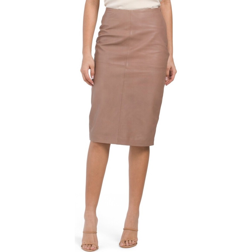 Bod & Christensen Tan Brown Leather Pencil Skirt High Waisted Midi Size 2